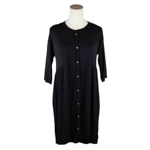 Bella Ella Black Button Front Midi Dress 3/4 Sleeve Soft Stretch Small